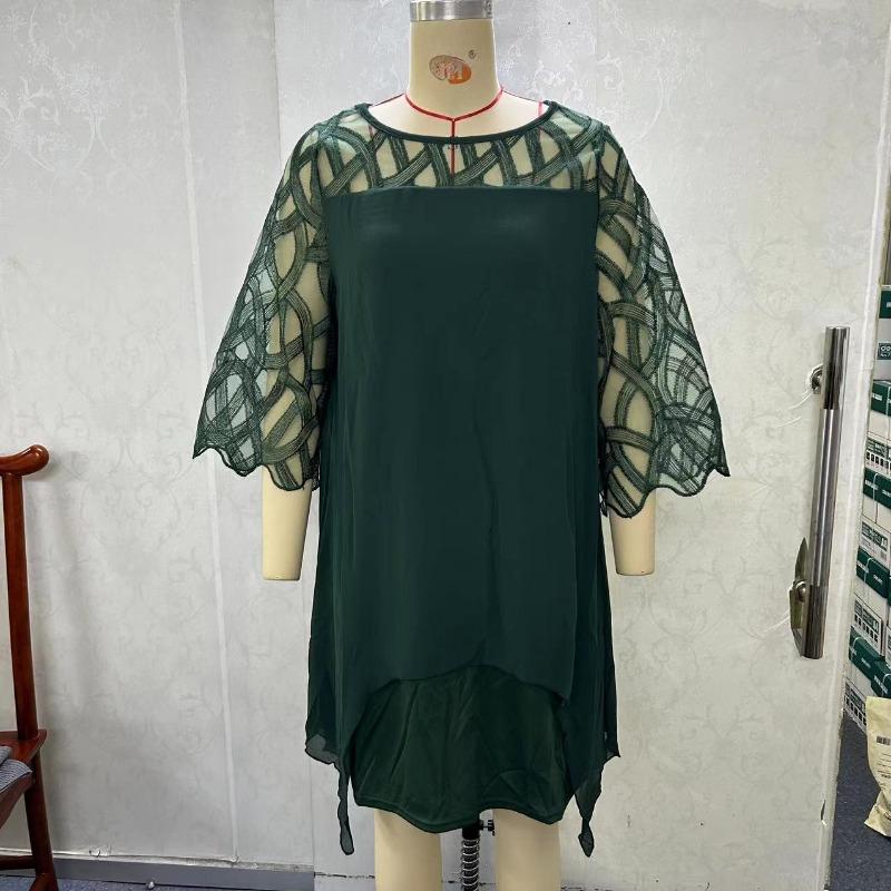 Женское кружевное платье с рукавами 7/10 и неровным подолом из шифона