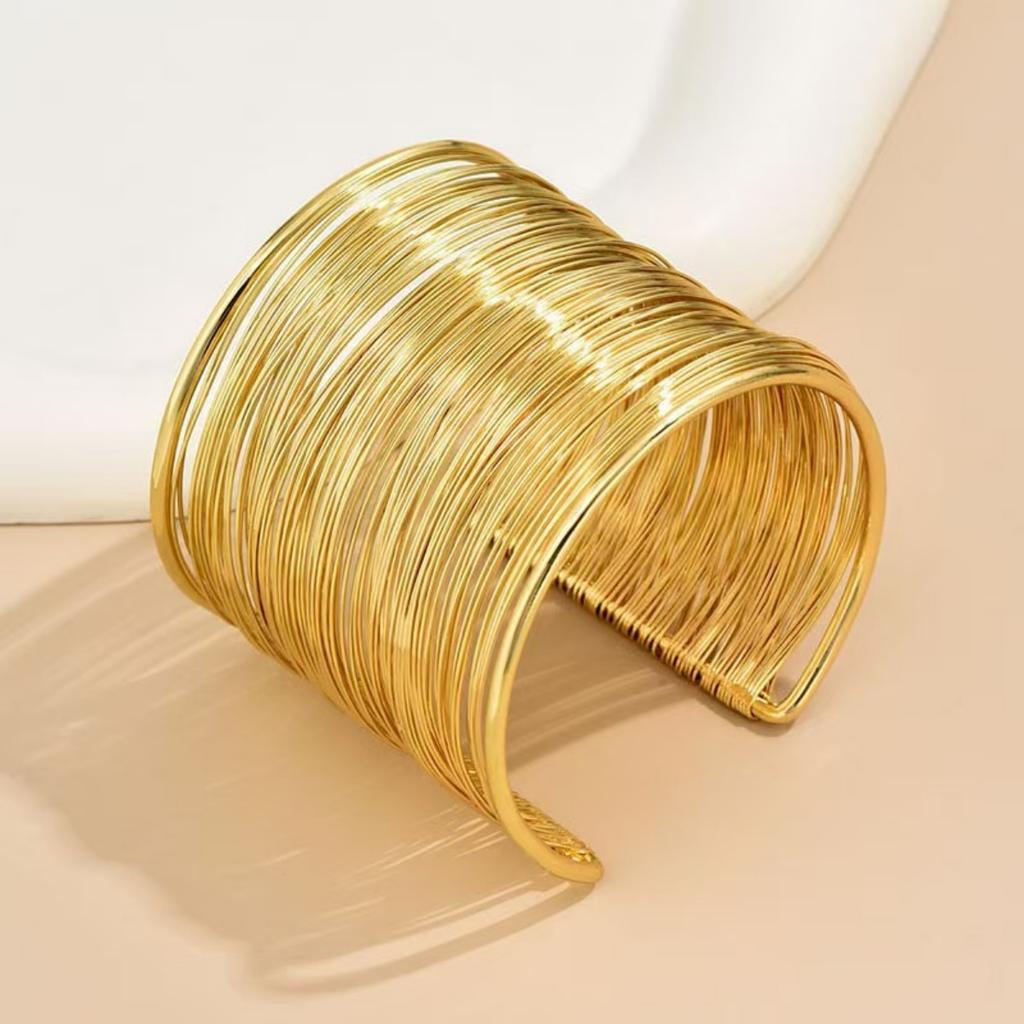 Vintage Hyperbolic Layered Wide Wire Bracelet Cuff Bangle for Women Exaggerated Wrist Wrap Bangle Hand Zircon Gift