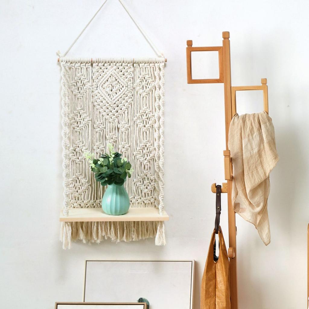 Wall Hanging Shelves Plant Shelf Rope Wooden Hanging Storage Floating Shelves Macrame Wall Hanging Shelf For Bedroom Bathroom Living Room