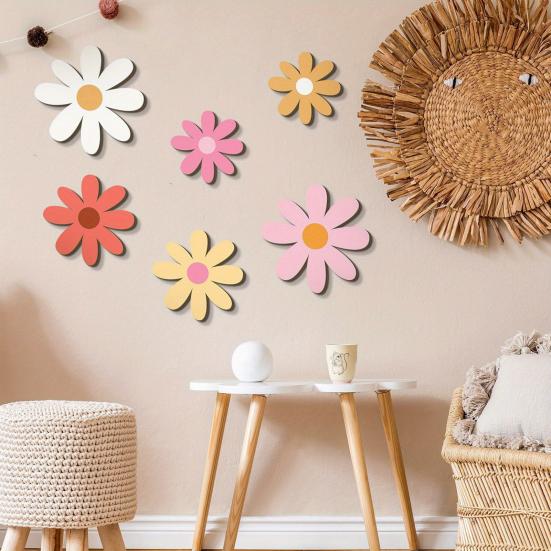 6 шт./набор Деревянное украшение на стену в виде цветов Фермерский дом Деревенский Цветочный Настенный арт для дома