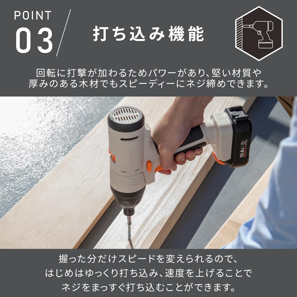 Iris Ohyama Rechargeable Impact Driver Set with No Charger Sand Beige 5-in-1 10.8V Multi-Gear Type-C Charging, Required, PJM10INS,
