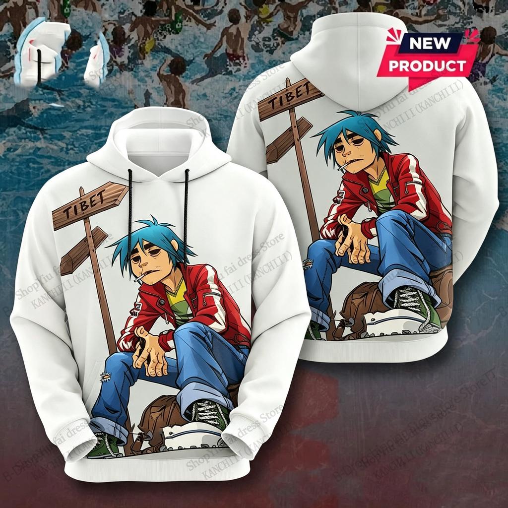 Hip Hop Hoodie Sweatshirt Gorillaz Rock Band World Tour 3d Print Hoodie Child Fashion Tracksuit Child Clothing Sudaderas