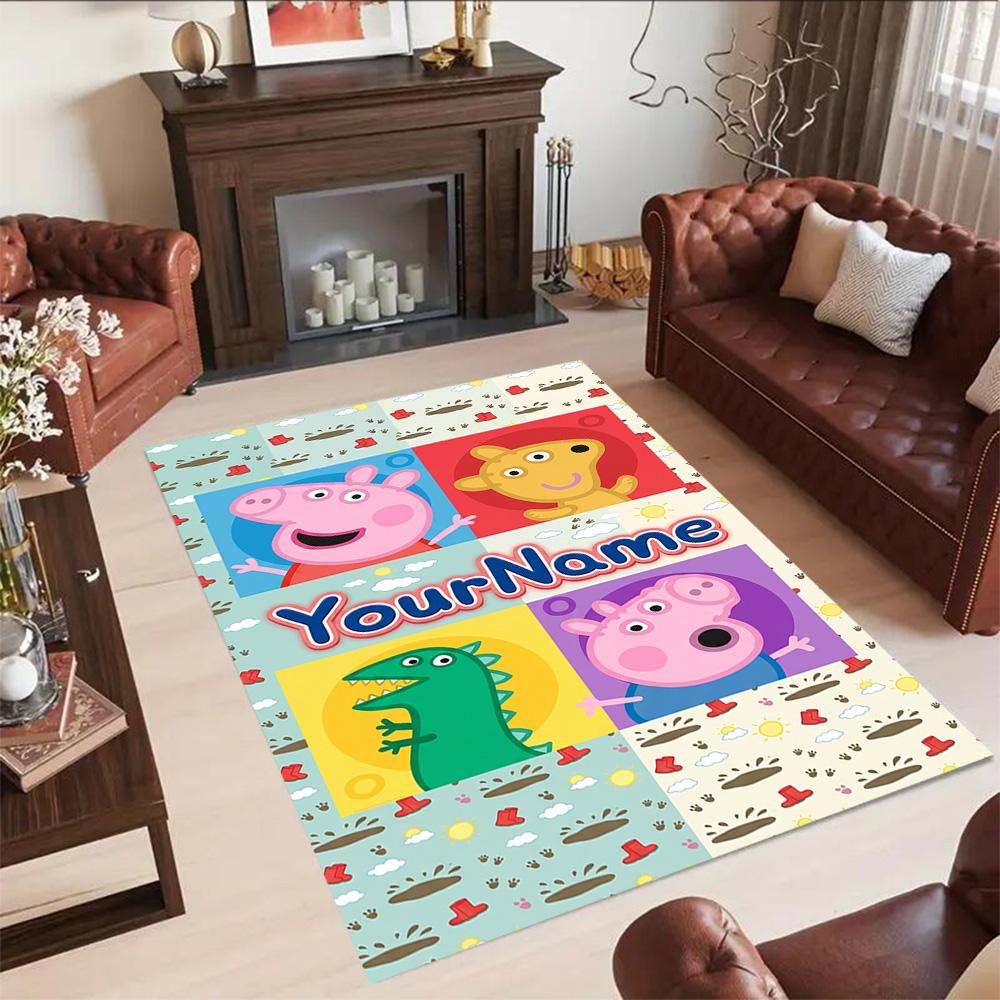 Peppa Pig Customized Name Floor Mat Perfect for Entryway Dining Room Foyer Bedrooms Anti-slip Rug Anime Office Decor