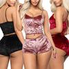 MAITA Women 2 Pieces Velvet Sleepwear Sleeveless Crop Top Camisole Shorts Bottomb Set Lady Lingerie Set Women's Pajama