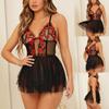 Женское сексуальное черное сетчатое спальное платье с принтом и забавным комплектом