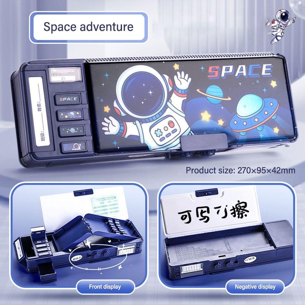 Double Layer Mechanism Pencil Box Astronaut Design Stationery Organizer Pencil Case  For Boys/Girls