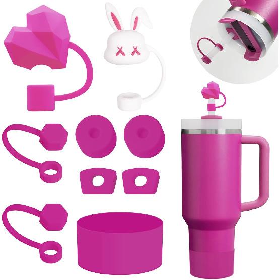 Cup Accessories Set Includes 6Pcs Silicone Spill Proof Stopper, 2Pcs Straw Cover Cap for 9-10 mm Straw, 1Pcs Silicone Boot Compatible with Stanley