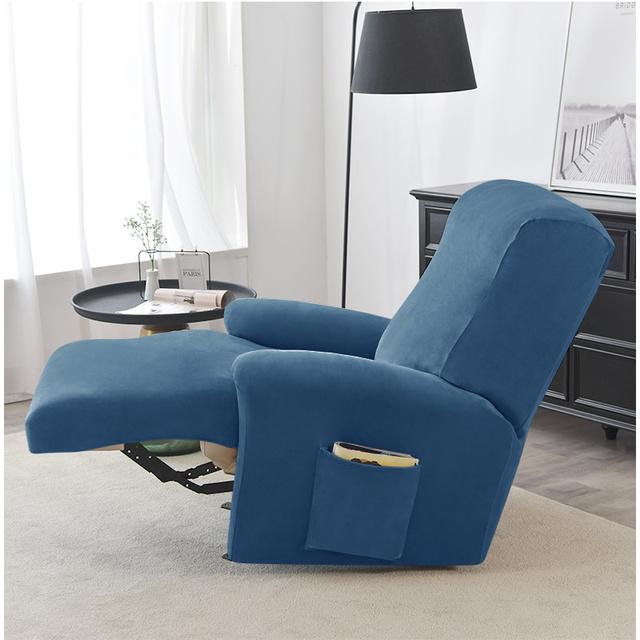 1 2 3 Seater Velvet Recliner Sofa Cover Elastic Split All -Inclusive Sofa Slipcovers Lounge Armchair Covers With Side Pocket