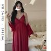 [Strict Selection] Acetate Lace Sexy Thin Natal Year Pajamas Women's French Pure Desire Wind Cool Medium and Long Pajamas