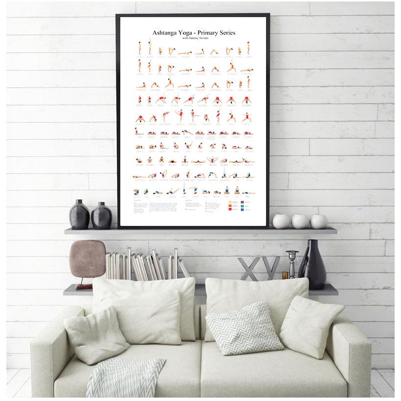 Аштанга Первичная серия Йога Плакат Печать на холсте Комната для йоги Настенный художественный декор Девушки Фитнес Подарки Тренажерный зал Художественная роспись Украшение без рамки