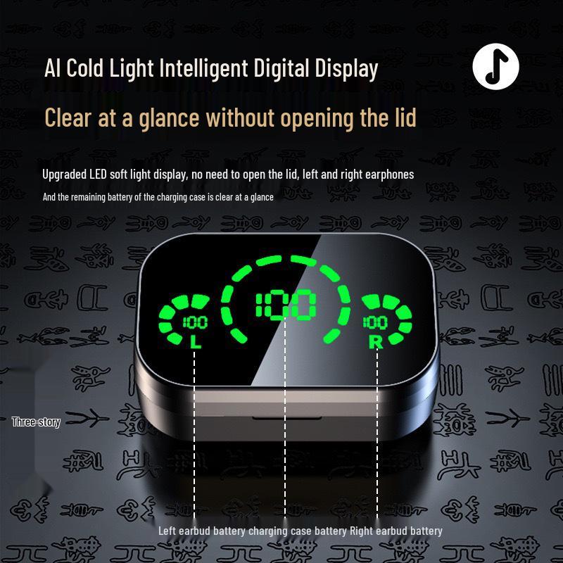 YD03 HD Mirror Digital Display Bluetooth Headset with Large Battery and Deep Bass