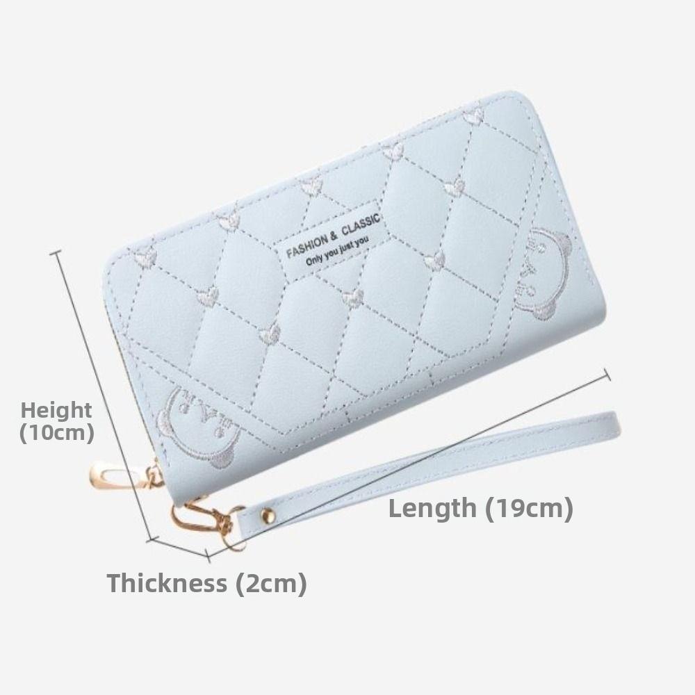 Fashion PU Leather Long Wallet Zipper Large Capacity Coin Purse Embroidery Wristlet Handbag Women