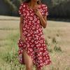 Short Sleeve Boho Dress For Women Casual Loose Fit Summer Sundress Floral Print Dress With Pockets
