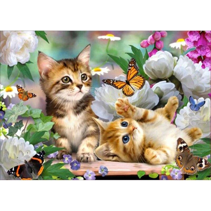 Cat DIY 5D Diamond Painting Rhinestone Animal Diamond Embroidery Cross Stitch Mosaic Full Round Drill Home Decor Art Gift