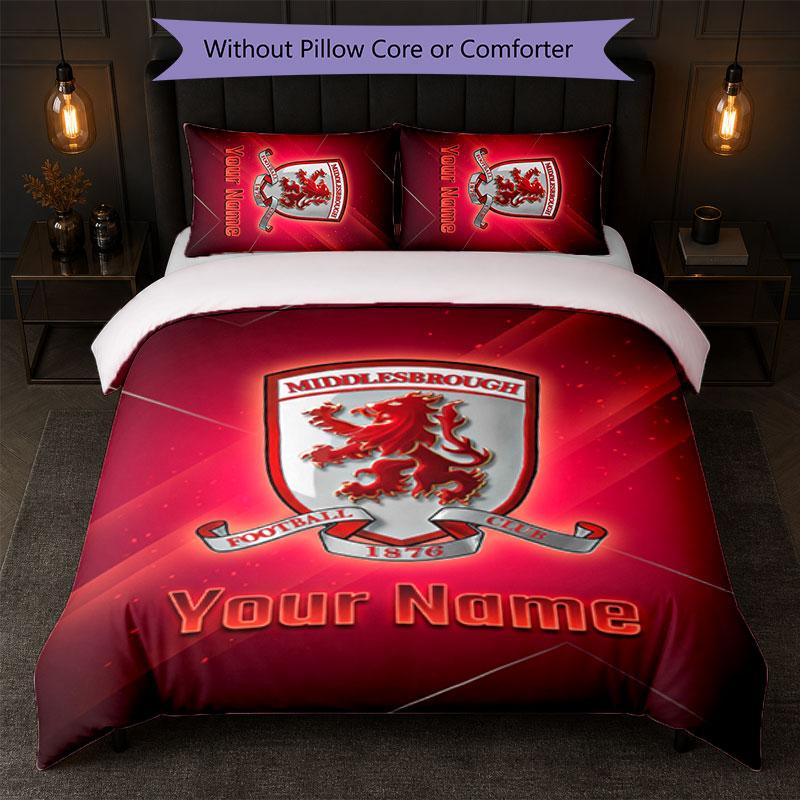 Постельное белье Middlesbrough FC с индивидуальным текстом имени 1 пододеяльник + 2 наволочки Логотип Футбольного клуба Персонализированный подарок для особого случая Декор спальни
