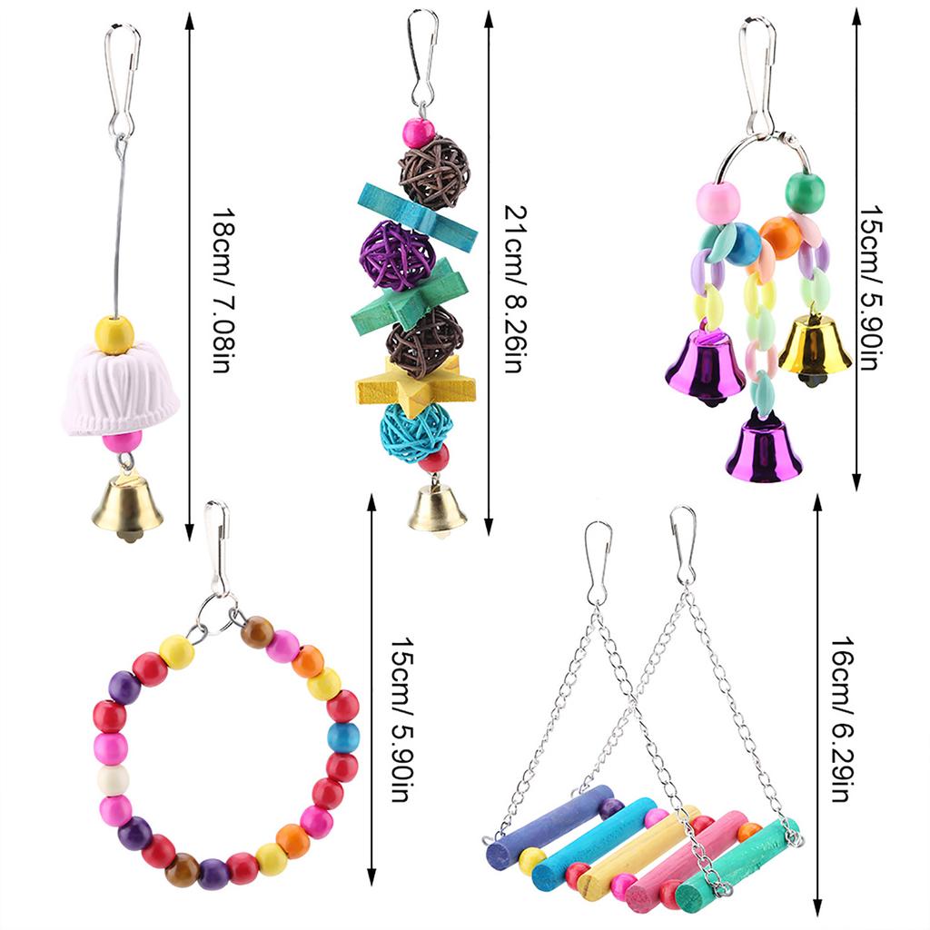 5pcs Set Wooden Bird Parrot Swing Hanging Chew Climbing Toy Set Cockatiel Budgie