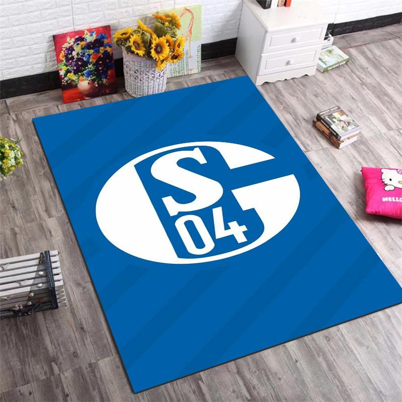 FC Schalke 04 Club Logo Area Rug, Non Slip Blue Floor Mat for Living Room Game Room Soccer Fan Home Decor