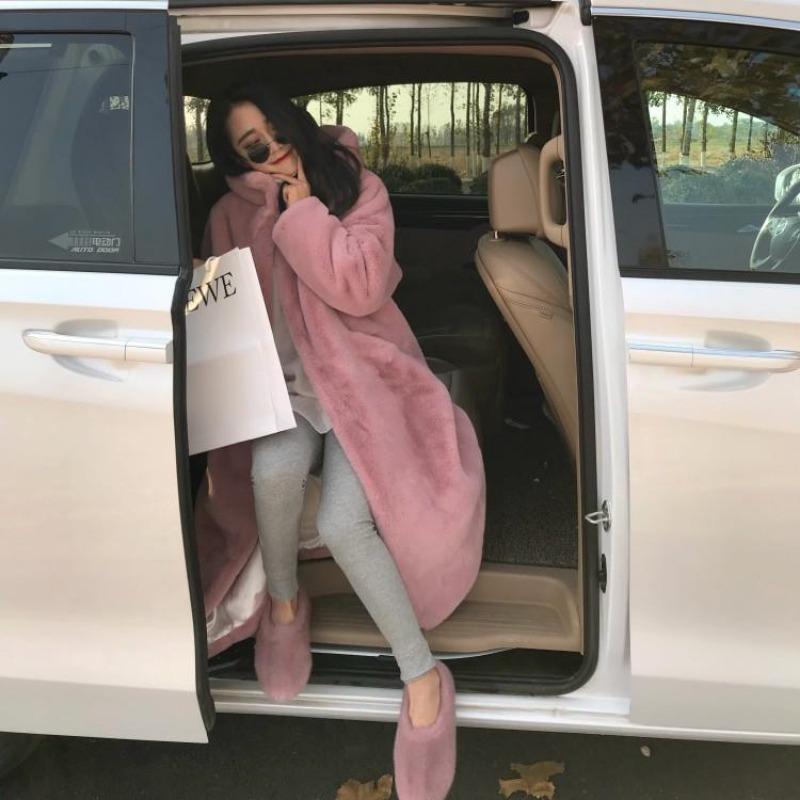 Женская зимняя плюшевая толстая плюшевая норковая куртка с капюшоном, свободное пальто из утолщенного меха XS-2XL