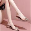 Baotou Transparent Sandals Fairy Summer Low Heel Back Empty Single Shoes Sexy Celebrity One Word with Crystal High Heels Female