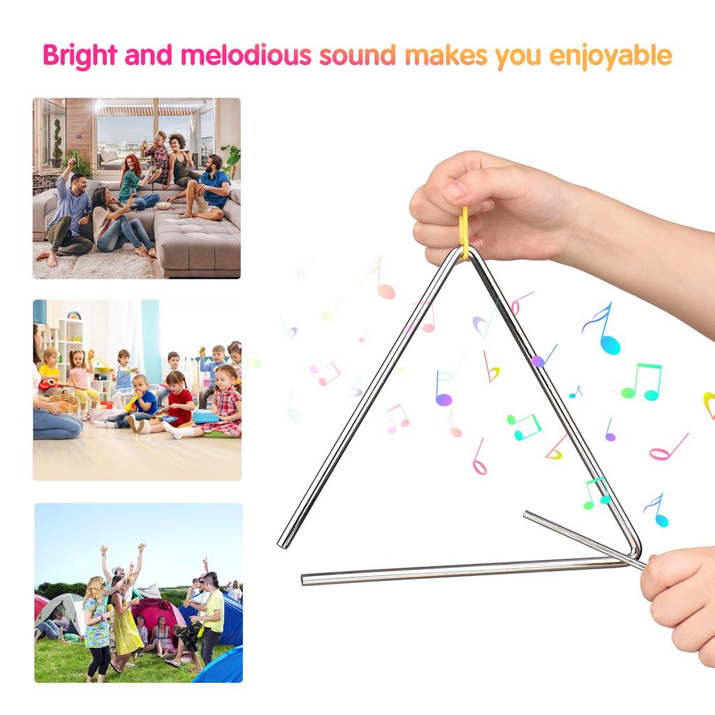 8 Inch Triangle Bell Triangolo with Metal Mallet Idiophone Steel Percussion Children Toddle Kid