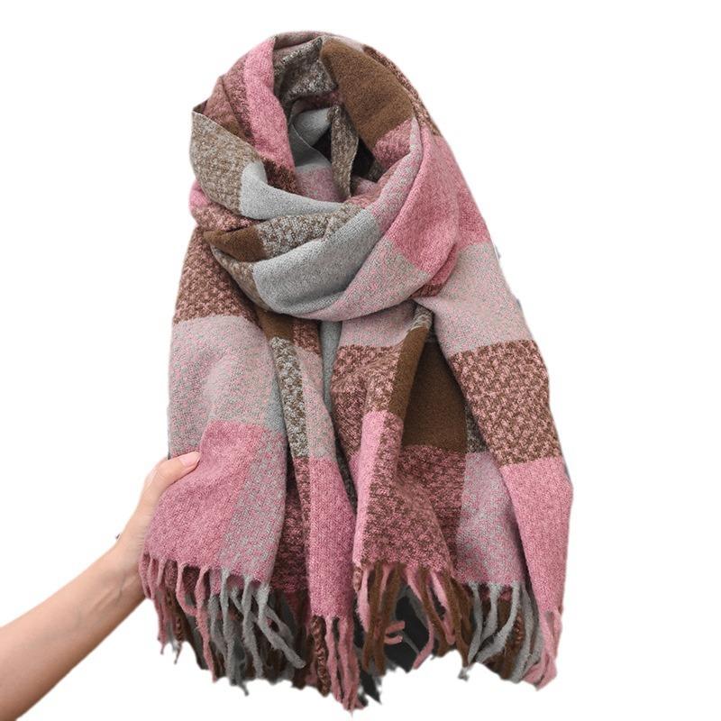 Winter Women'S Scarf Splicing Atmosphere Cashmere Shawl Sweet Color Matching Warm Plaid Scarf