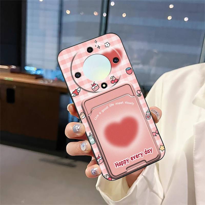 Противоударная задняя крышка Чехол для телефона для Honor X9a 5G/Magic5 Lite Слот для карт Грязеотталкивающий Защитный силиконовый Кармашек для карт Милый