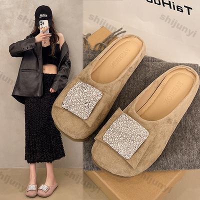 Модная женская обувь 2025 Лето Новая мода Мягкая подошва Нескользящие туфли-полушлепки Уличные удобные винтажные сандалии со стразами и квадратным носком