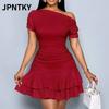 JPNTKY Женская мода лето весна однотонный принт короткий рукав повседневные платья