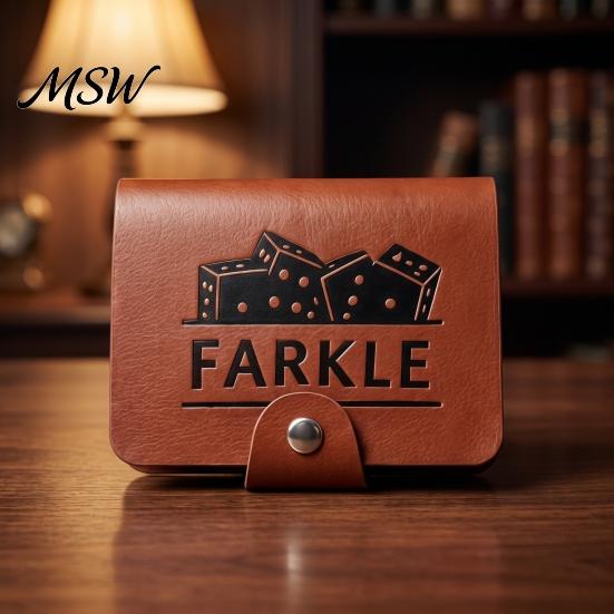 Travel Dice Game Farkle Board Game, with Faux Leather Case, 6 Dices, Wooden Lightweight Scoreboard, Portable Tabletop for Family Party Night