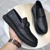 New Men's Leather Shoes Round Toe Low-cut Breathable Slip-on Peas Shoes Casual Business Loafers