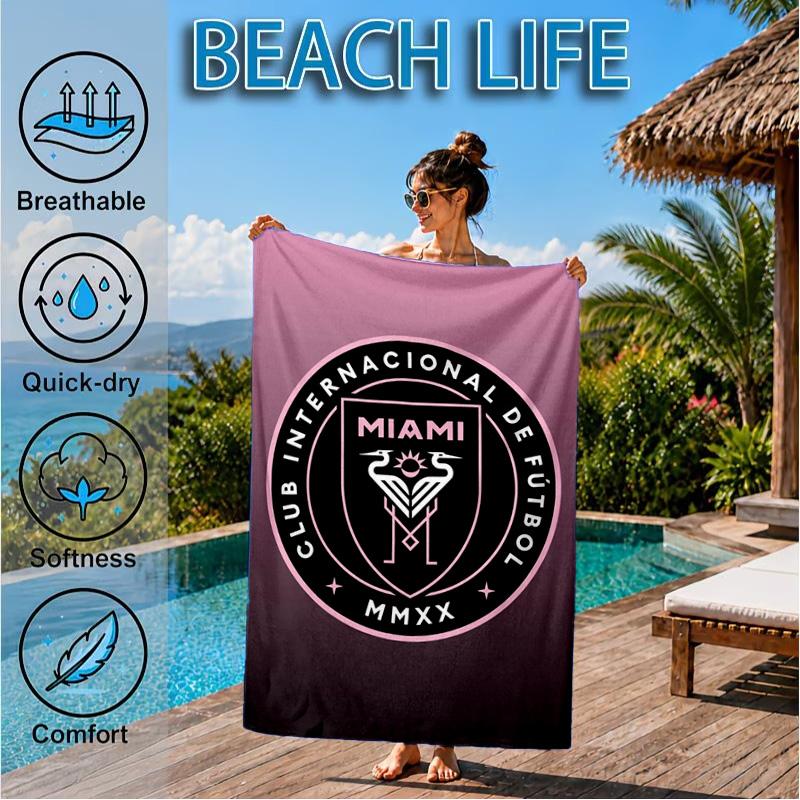 Inter Fc Emblem Printed Microfiber Beach Towel, Soft And Absorbent, Quick-Dry, Ideal for Summer Travel, Beach Essential, Swimming Pool