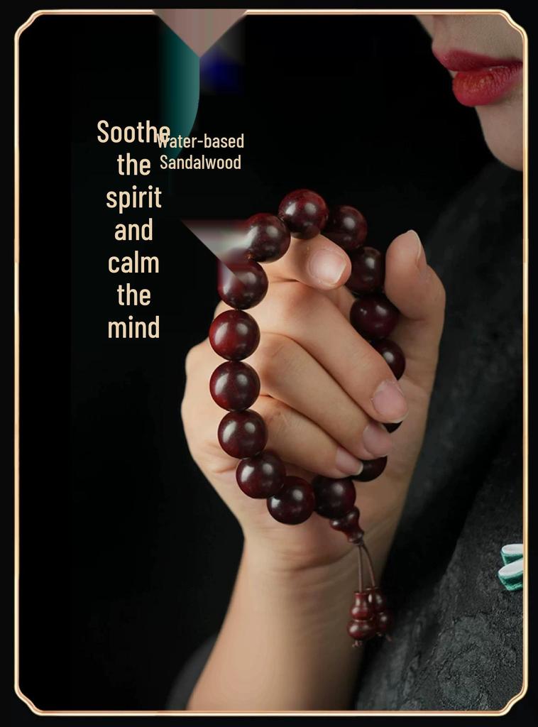 Indian Red Sandalwood 108-Bead Prayer Bracelet for Men & Women – Small-Leaf, Star-Patterned, Handcrafted Spiritual Bead String.