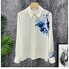 2024 Artistic Ink Wash Oil Print Satin Shirt: Long-Sleeved, Fashionable Temperament Top