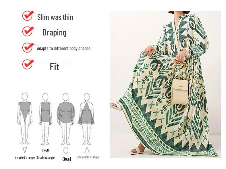 Elegant Green Modest Dress for Muslim Women – Soft, Comfortable, Long Printed Design