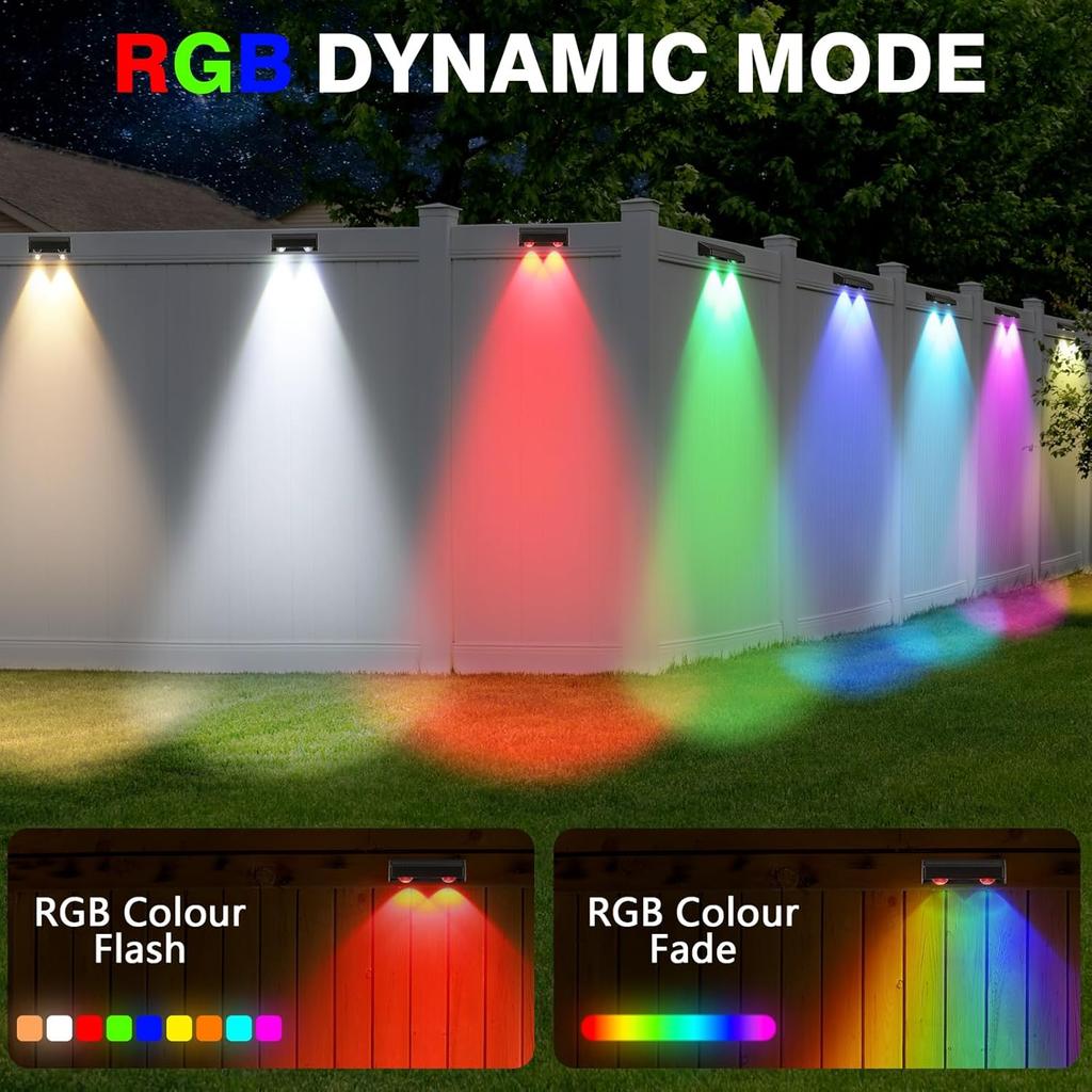 Solar Fence Lights Outdoor,9 Colors RGB Solar Lights for Fence Color Changing Deck Lights for Outside 11 Lighting Modes Waterproof Solar Wall Light