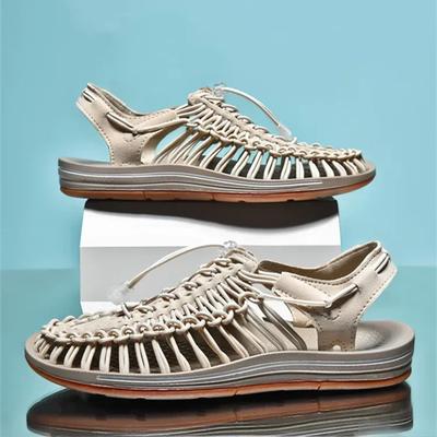 Летние мужские сандалии женские шлепанцы дизайн плетение пляжные сандалии плоские дышащие повседневные сандалии уличные парные сандалии размер 48