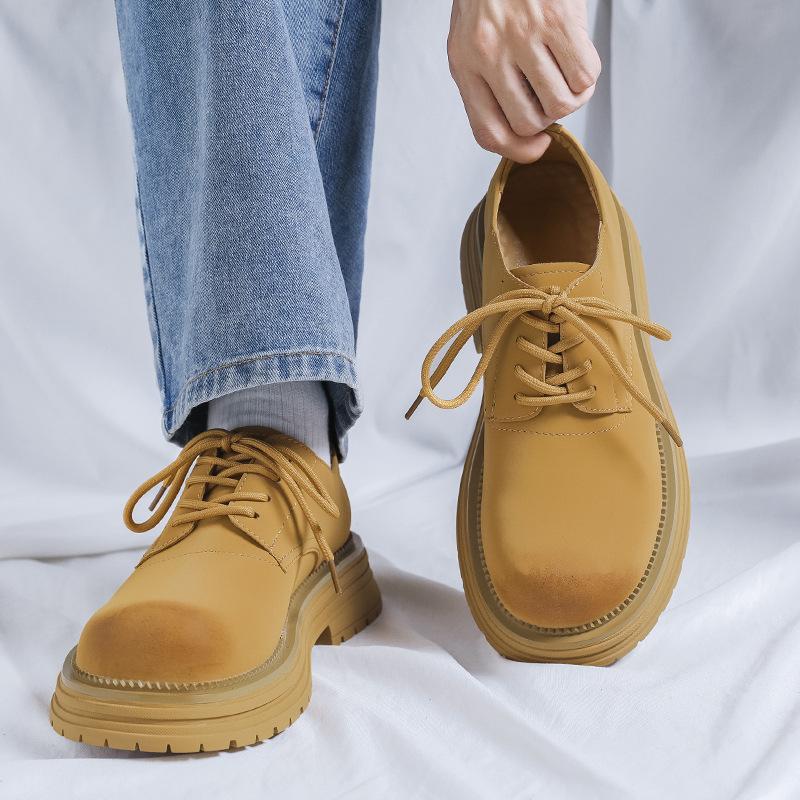 Derby Shoes Men's High-end Men's Martin Boots Low-top Leather Shoes Platform-soled Heightening Shoes Retro Big Head Shoes 24342-R