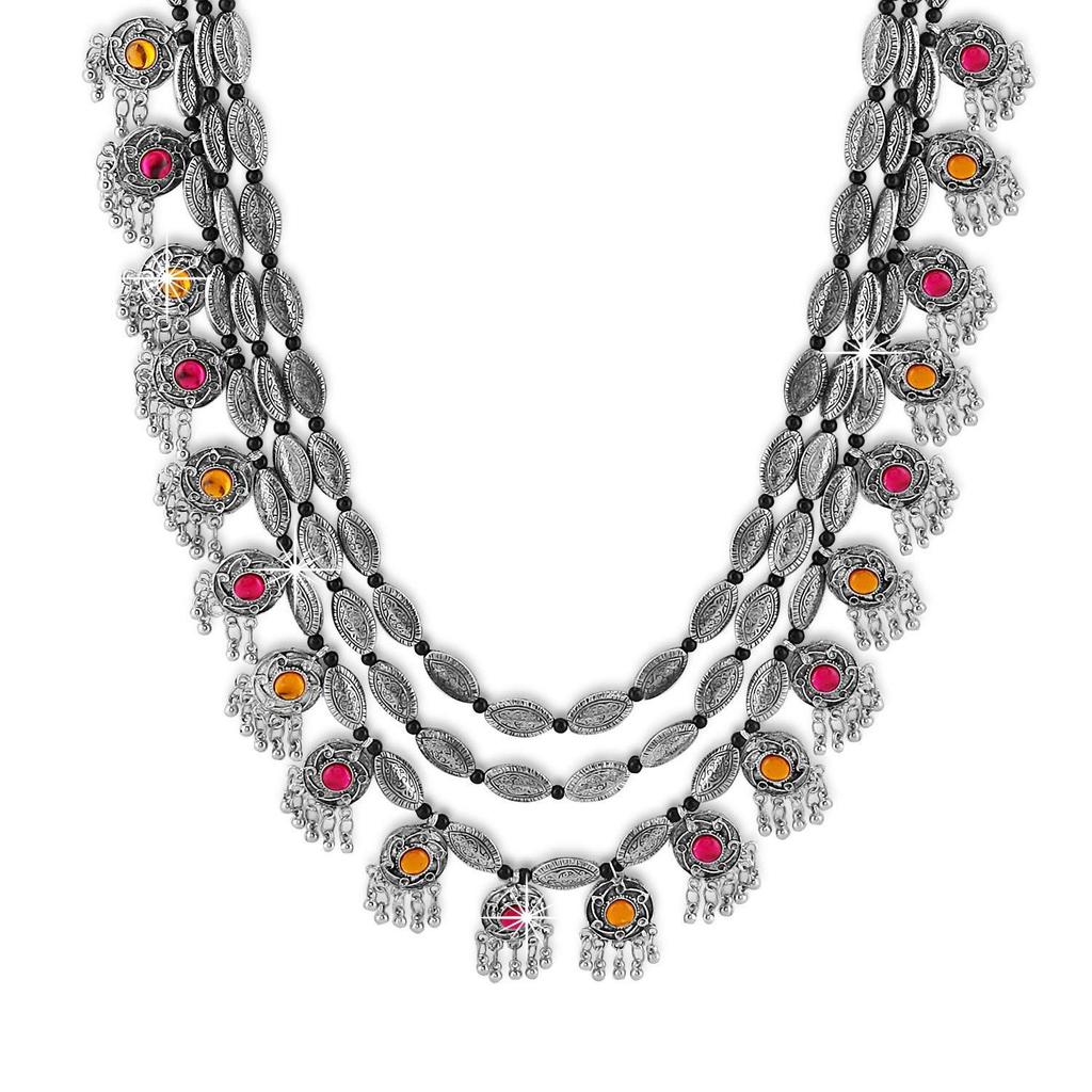 YouBella модный комплект украшений для женщин, антикварное оксидированное посеребренное ожерелье, этнические украшения, ожерелье, серьги, набор для женщин и девочек