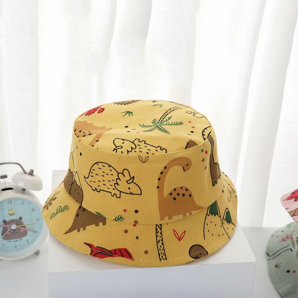 Cartoon Dinosaur Print Baby Bucket Caps Scalp Protection Beach Hat Baby Girls