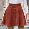 Women Lady  Solid Color High Waist Corduroy A-line Skirt   Skirt