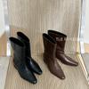 2025 New Autumn and Winter Retro Square Head Wide Tube Knight Boots Women's Versatile Black Thin Legs Thick Heel Medium Tube Boots Thin Boots