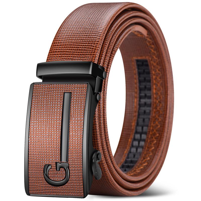 Auto Locking Dress Belt for Men Premium Leather Slim Business Casual Belt Adjustable 30-42 Inch Waist Minimalist Design