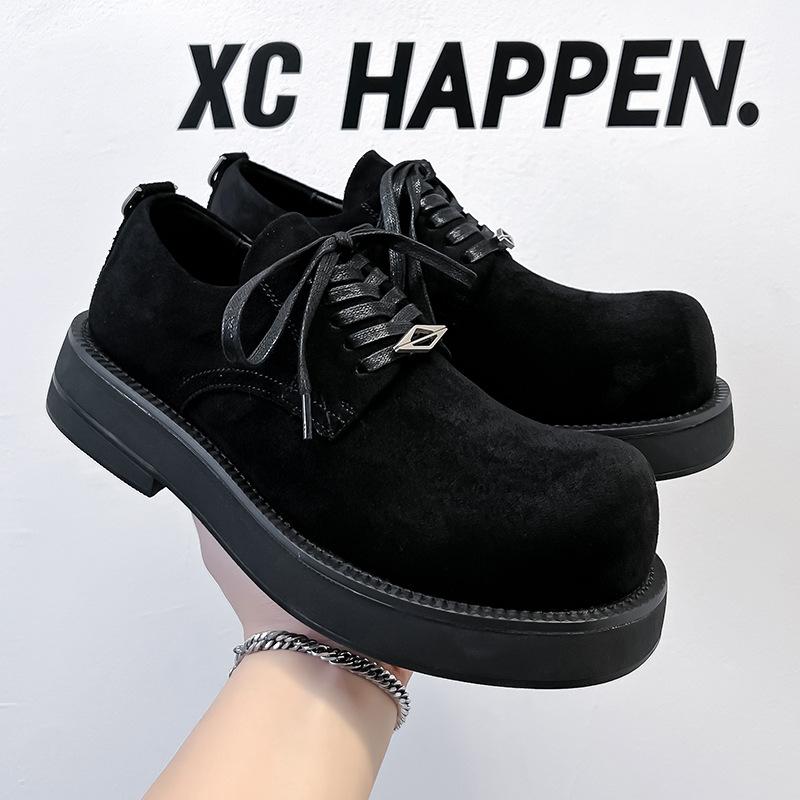 Туфли дерби мужские весна-осень 2025 года новые туфли с большим носком толстая подошва увеличивающая рост низкие туфли с круглым носком модные кожаные туфли 1088-A