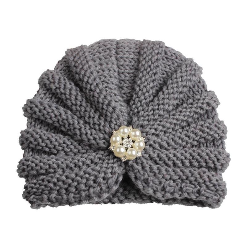 New children's products winter, solid color with diamond baby wool hat, baby knitted thermal hat