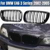 1Pair Car Front Kidney Grills Gloss Black Double Slat Hood Grill for BMW 3 Series E46 2002-2005 Racing Grille Car Replacement