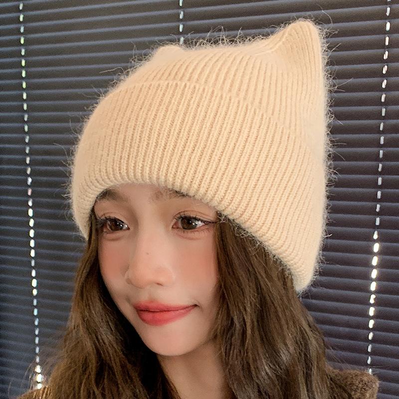 Новая теплая шерстяная шапка женская шапка-пуловер с кошачьими ушками вязаная шапка шерстяная шапка зимняя зимние шапки для женщин, шапки-бини для женщин, шапки для женщин зимние