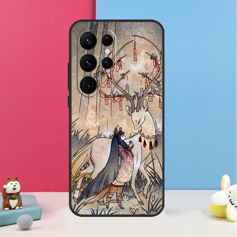 Kitsune Fox Art Case For Samsung Galaxy S24 Ultra S23 S22 S9 S10 Note 10 Plus Note 20 S20 FE S21 FE Cover