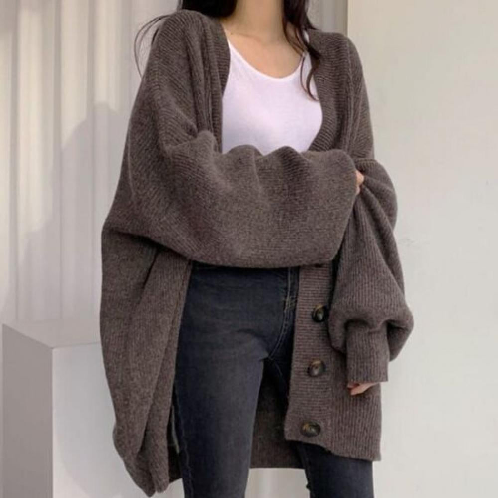 Navava Women Simple Daily Loose Fit Long Sleeve Knit Cardigan Nk2647