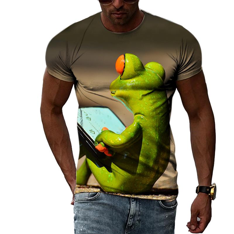 Hip Hop Funny Frog Summer New Men's Personality T-Shirt 3D Printing Creative Trend Short Sleeve Fashion Casual Round Neck Shirt