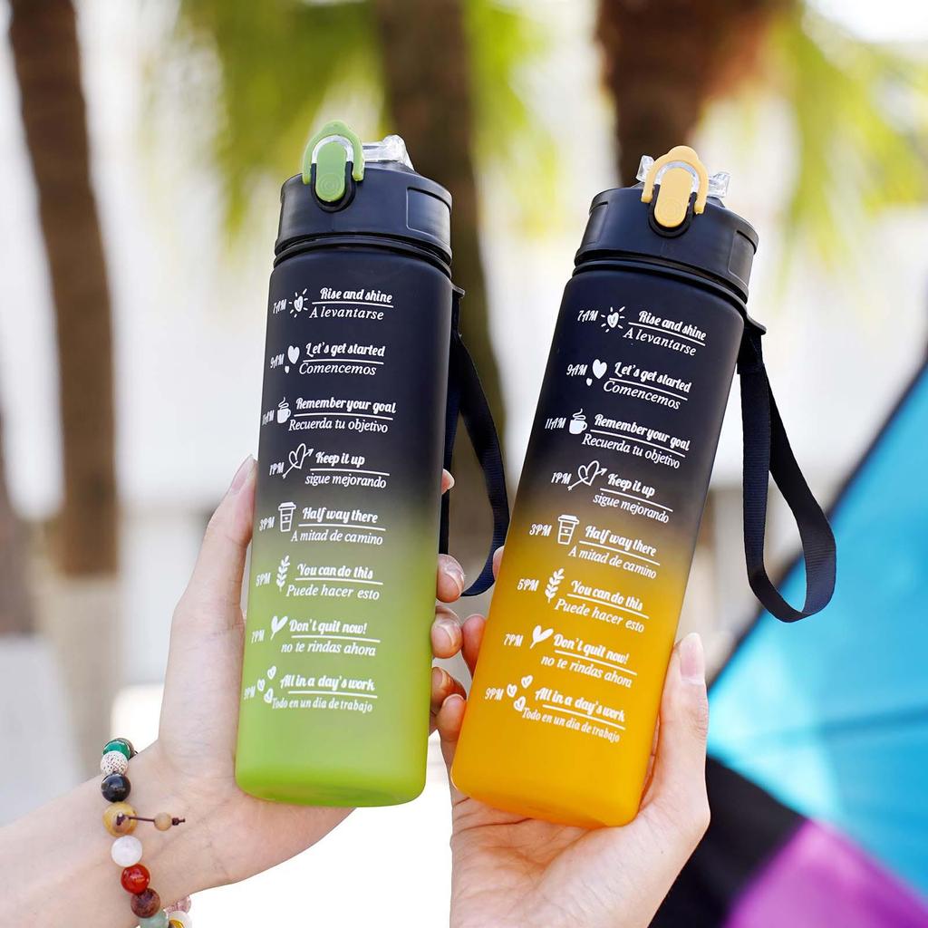 Gradient Color 800ml Sports Water Bottle with Pop-up Lid and Straw
